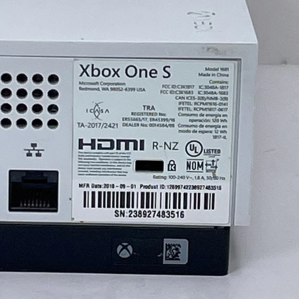 White Microsoft Xbox One S 1681 1TB Home Gaming System Console Only